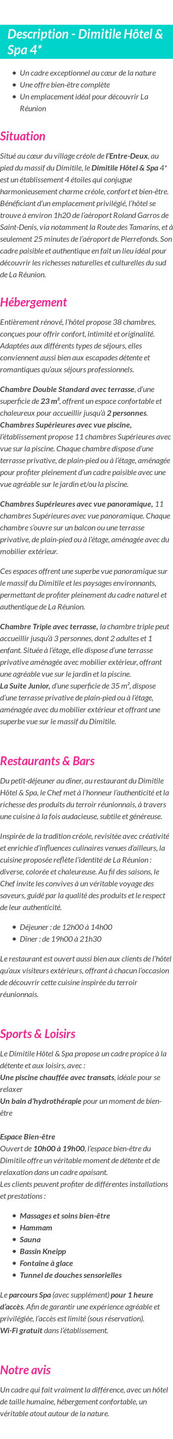 Détails du séjour