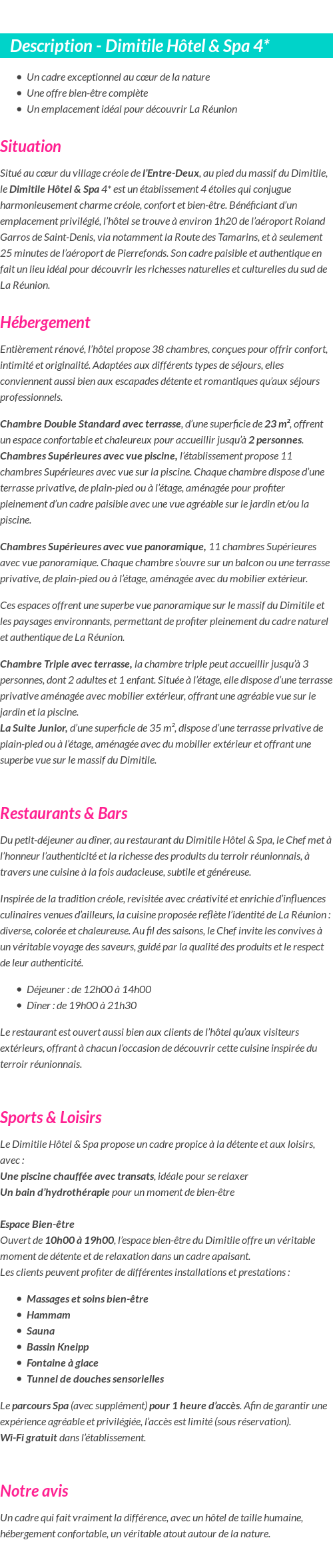 Détails du séjour