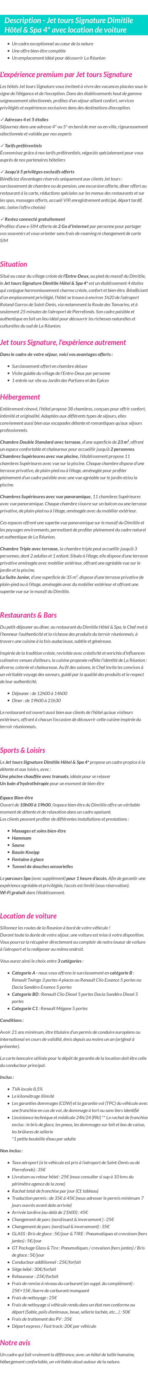 Détails du séjour