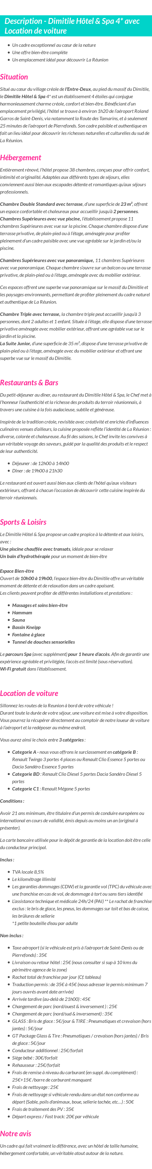 Détails du séjour