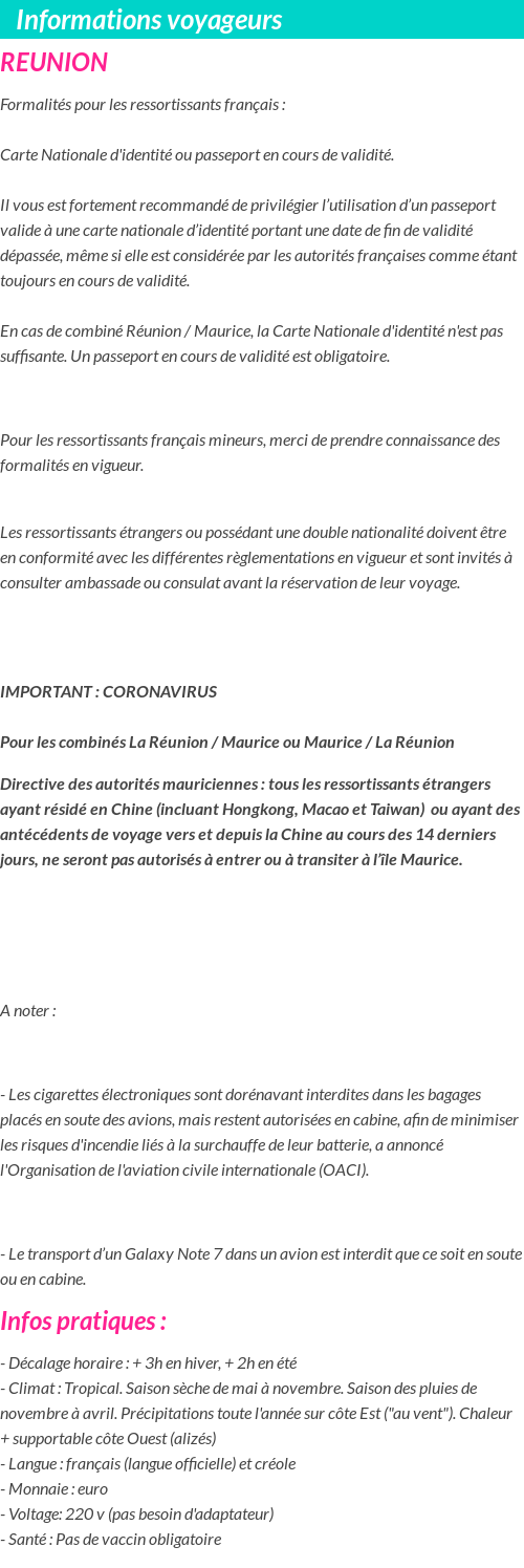 Formalités et infos voyageurs