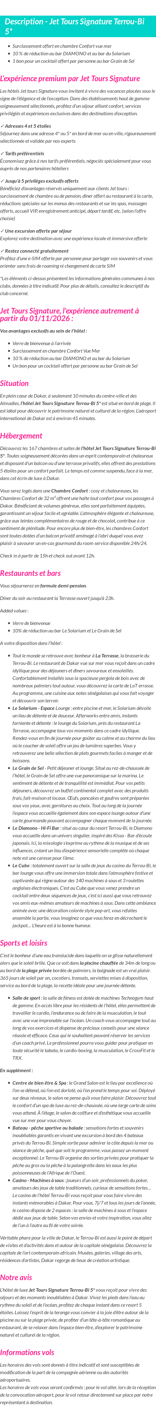 Détails du séjour