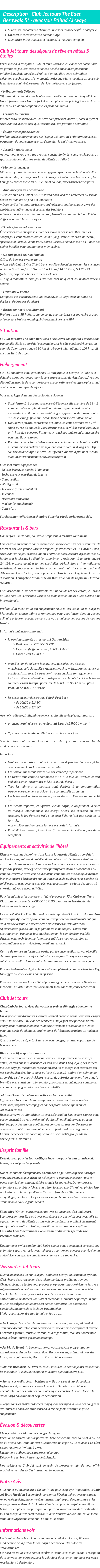 Détails du séjour