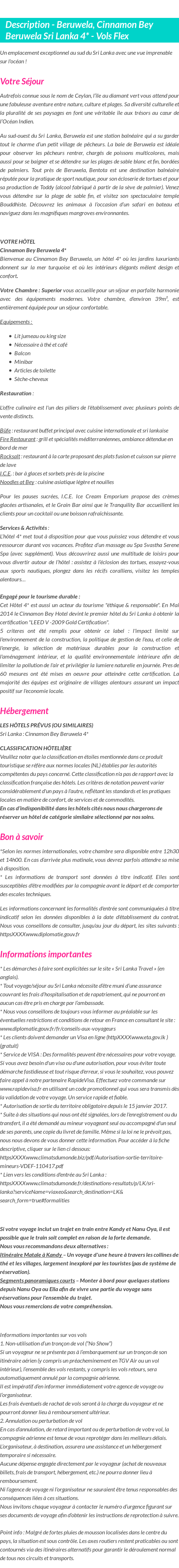 Détails du séjour
