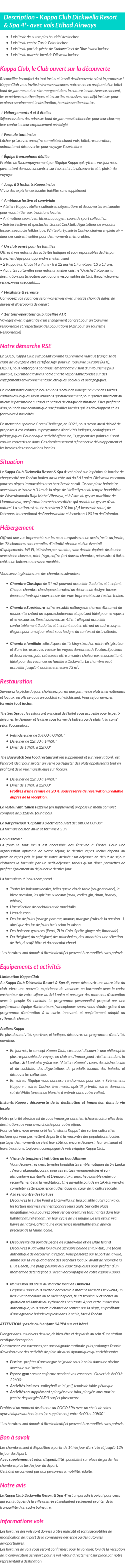 Détails du séjour
