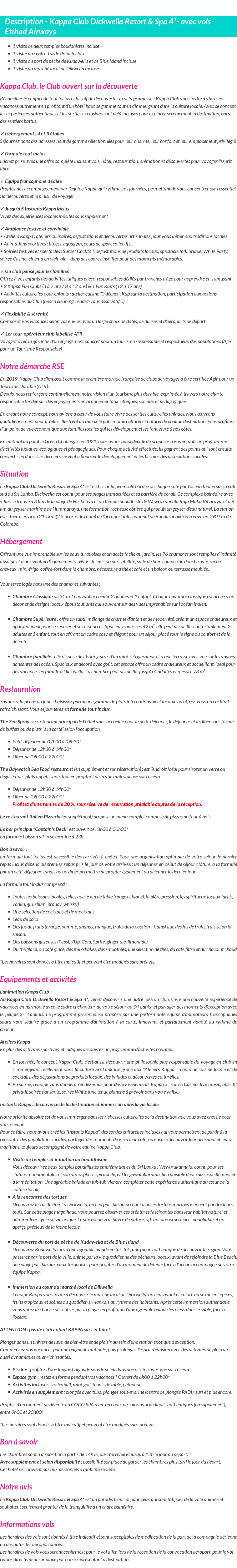 Détails du séjour