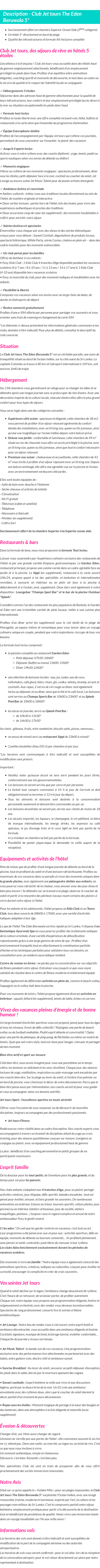 Détails du séjour