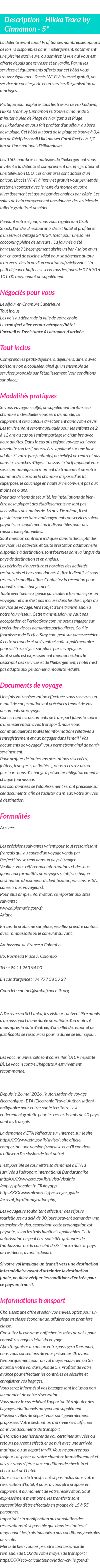 Détails du séjour