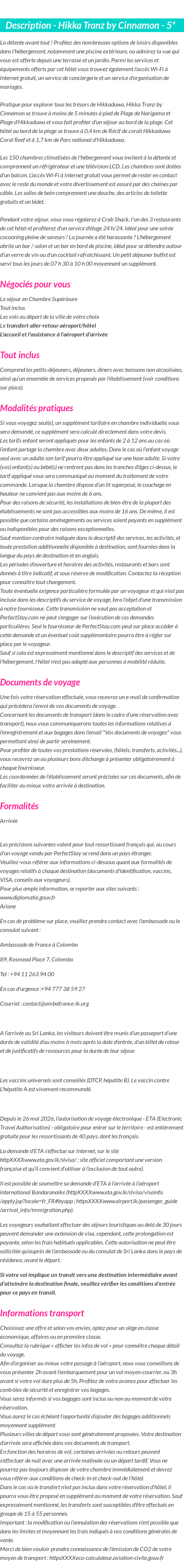 Détails du séjour