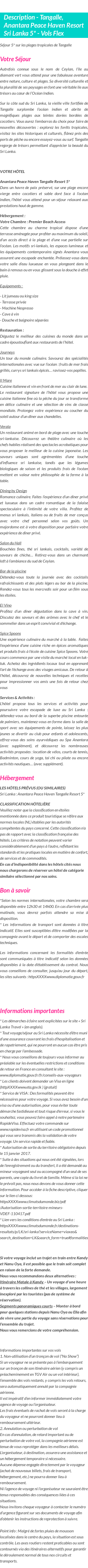 Détails du séjour