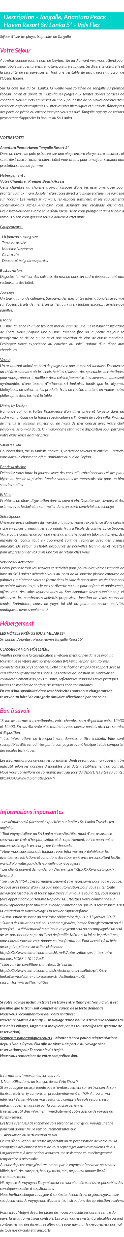Détails du séjour
