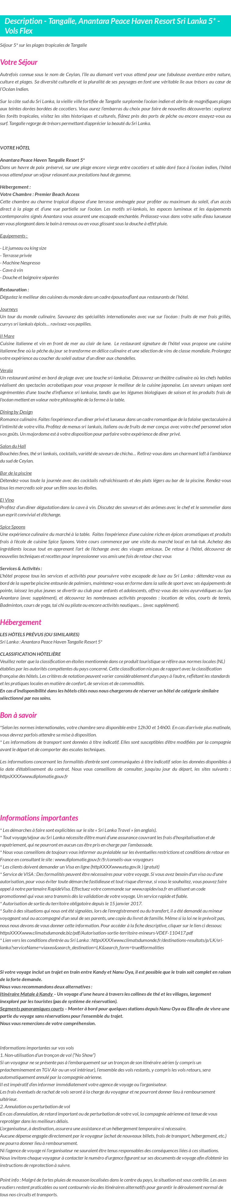 Détails du séjour