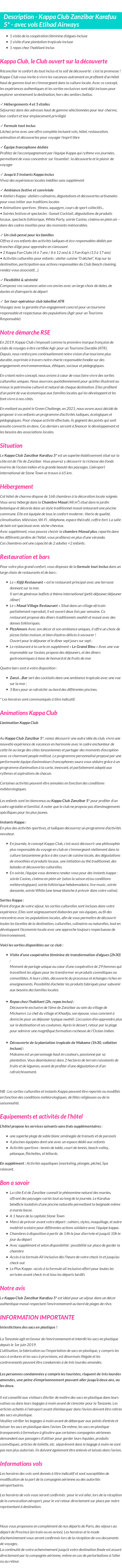 Détails du séjour