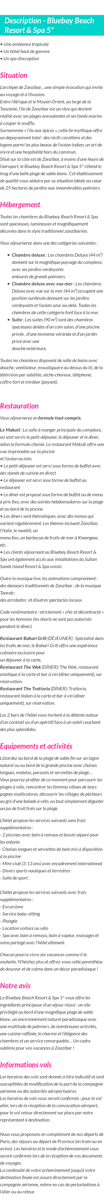 Détails du séjour