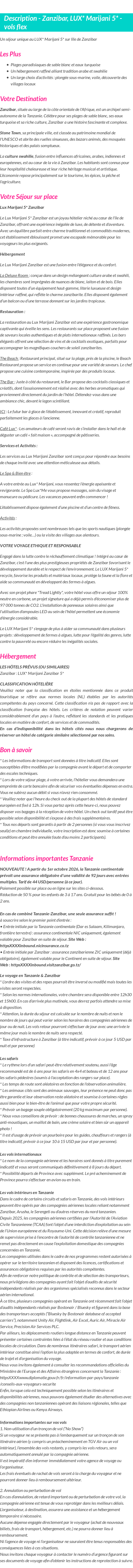 Détails du séjour