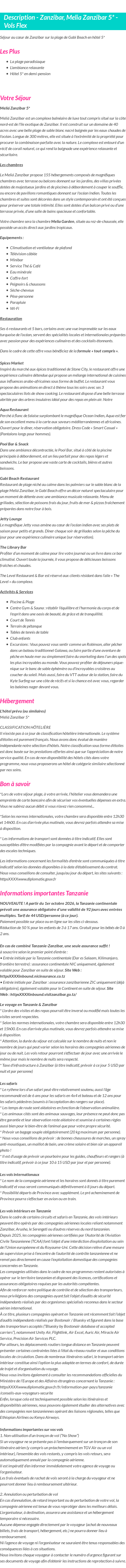Détails du séjour