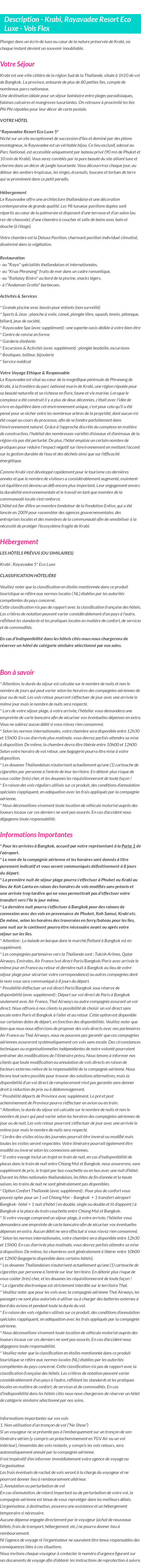 Détails du séjour