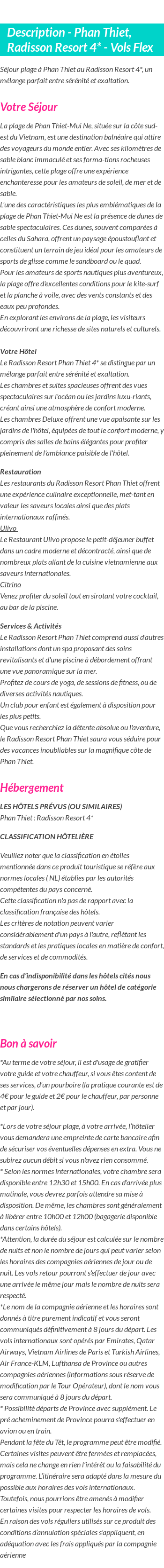 Détails du séjour