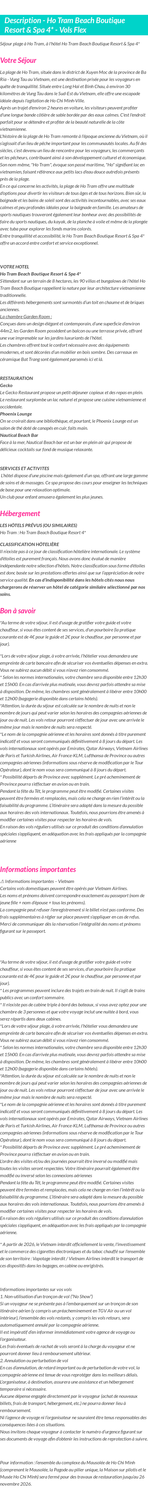 Détails du séjour
