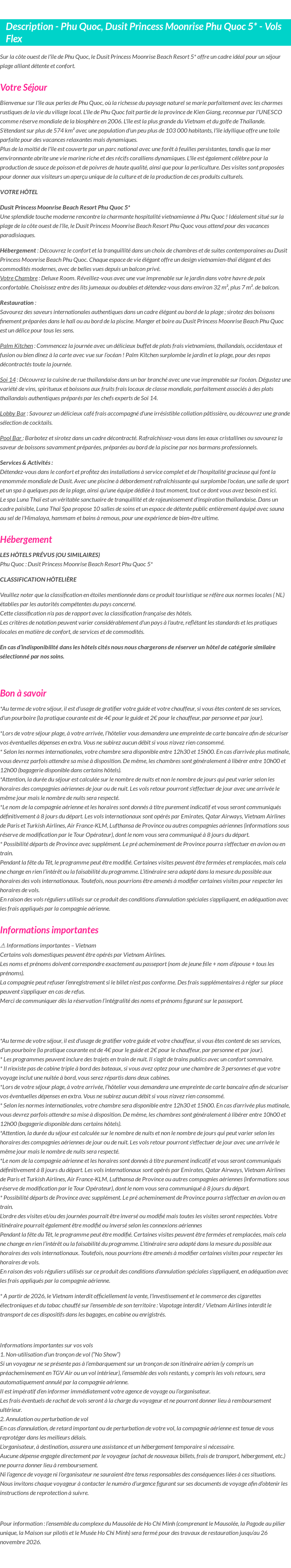Détails du séjour