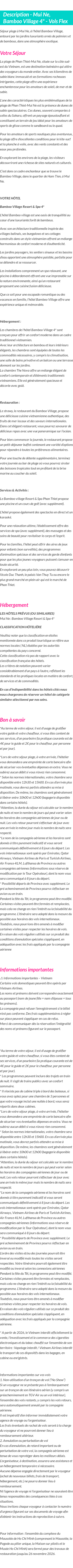 Détails du séjour