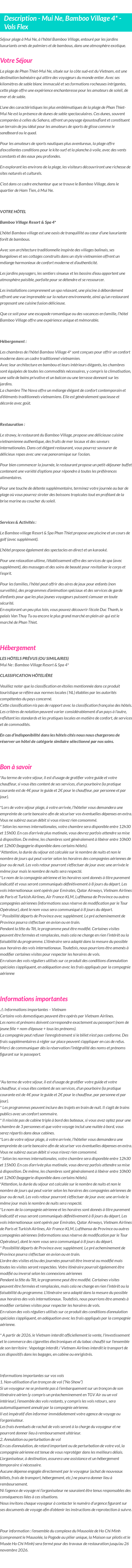 Détails du séjour