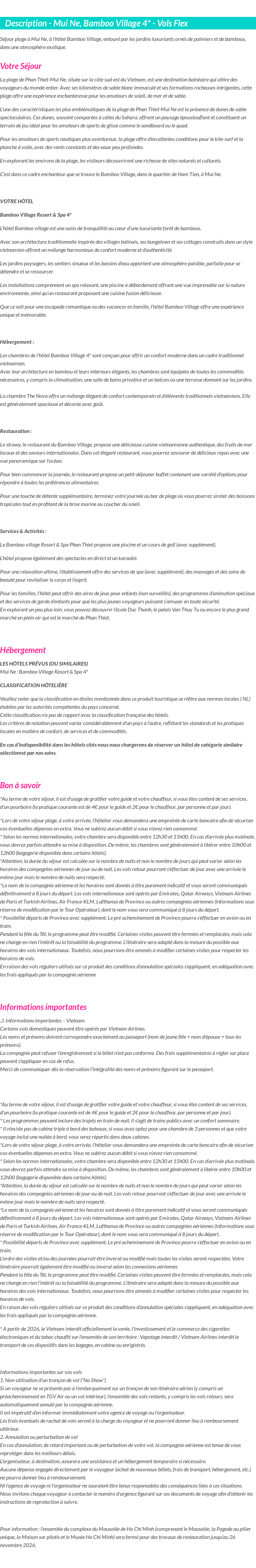 Détails du séjour