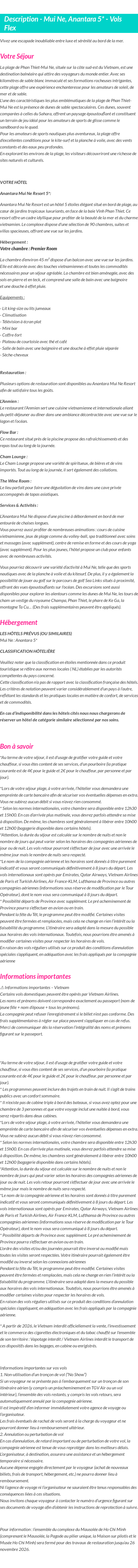 Détails du séjour
