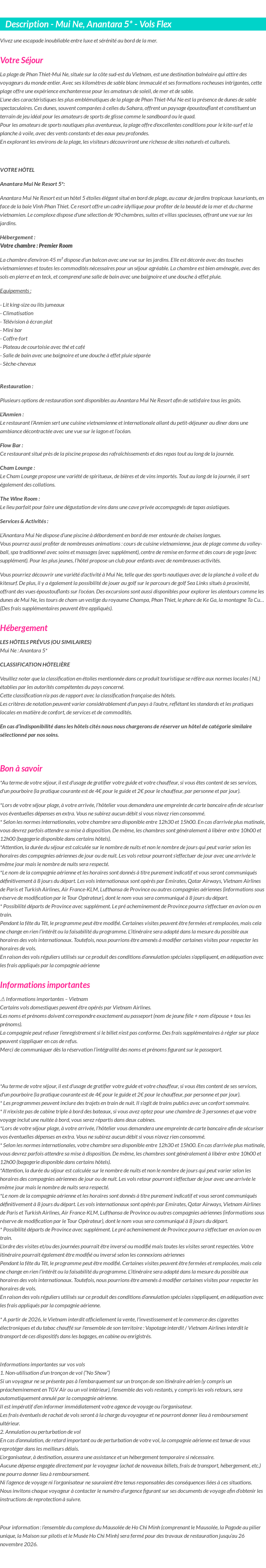 Détails du séjour