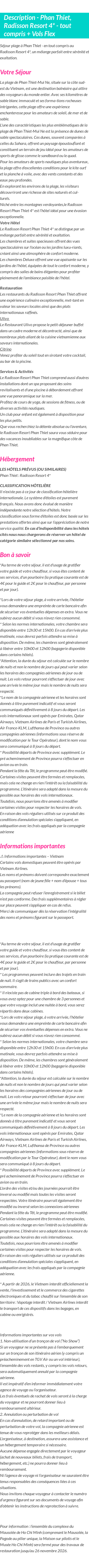 Détails du séjour