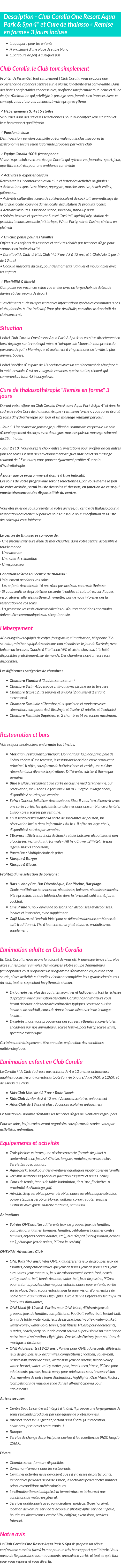 Détails du séjour