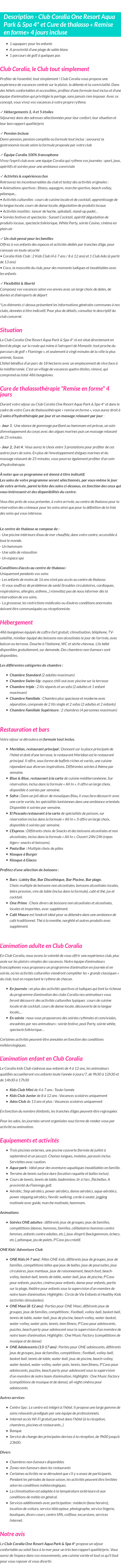 Détails du séjour
