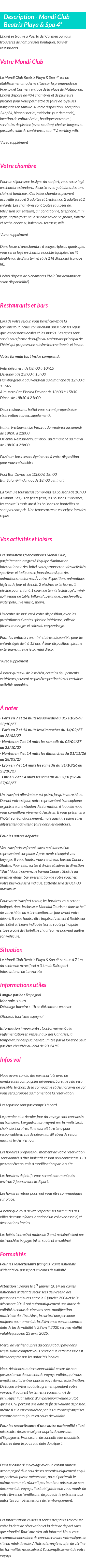 Détails du séjour