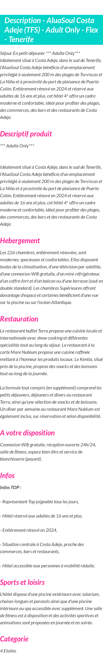 Détails du séjour