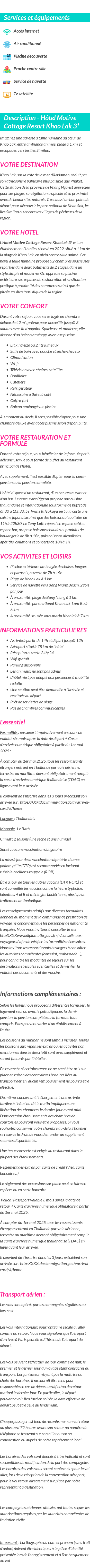 Détails du séjour