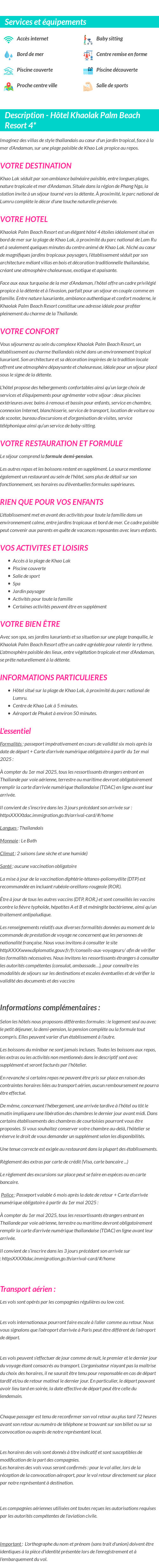 Détails du séjour