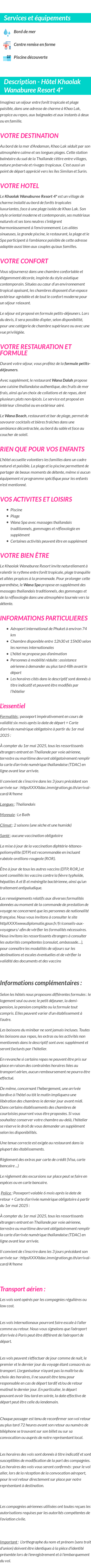 Détails du séjour