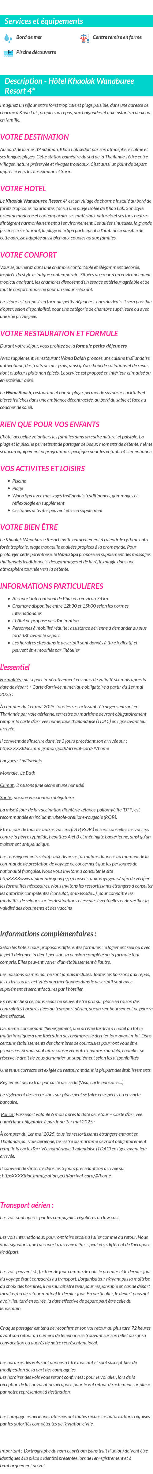 Détails du séjour
