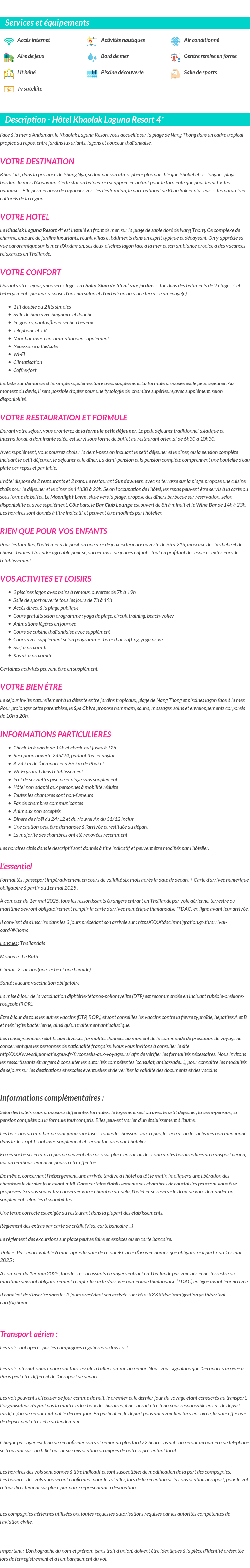 Détails du séjour