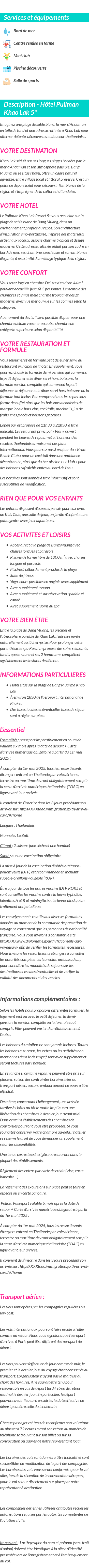 Détails du séjour