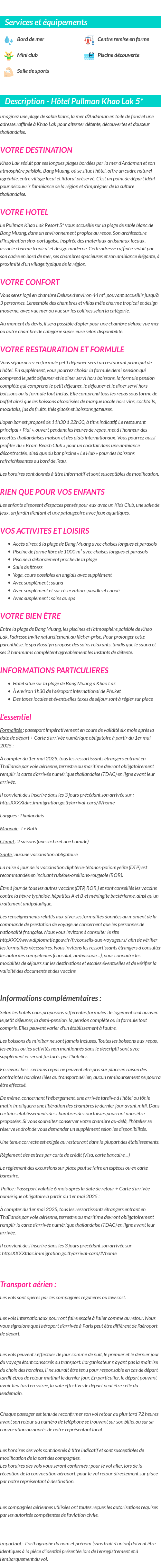Détails du séjour