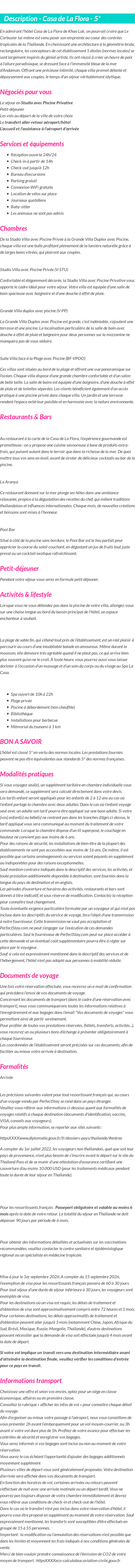 Détails du séjour