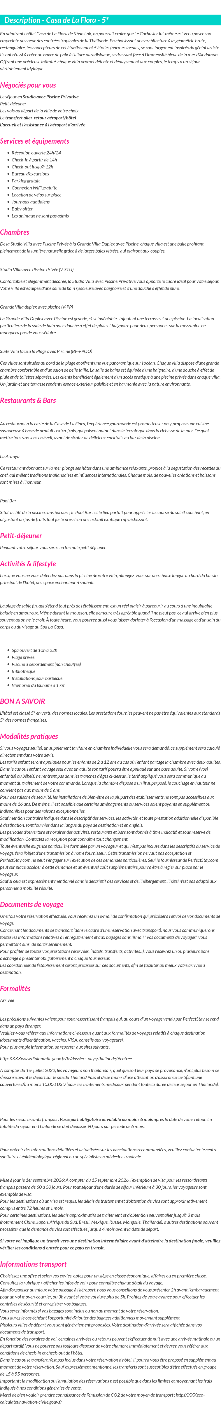 Détails du séjour