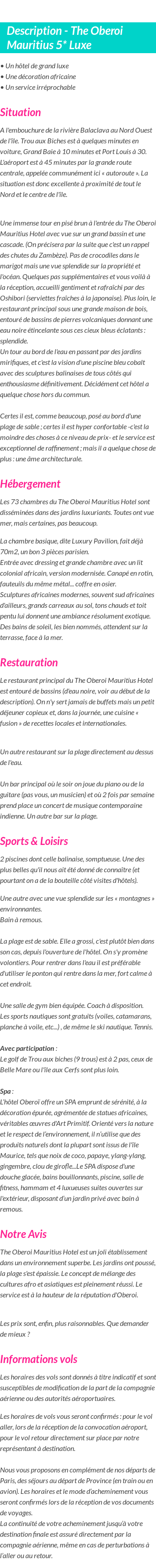 Détails du séjour