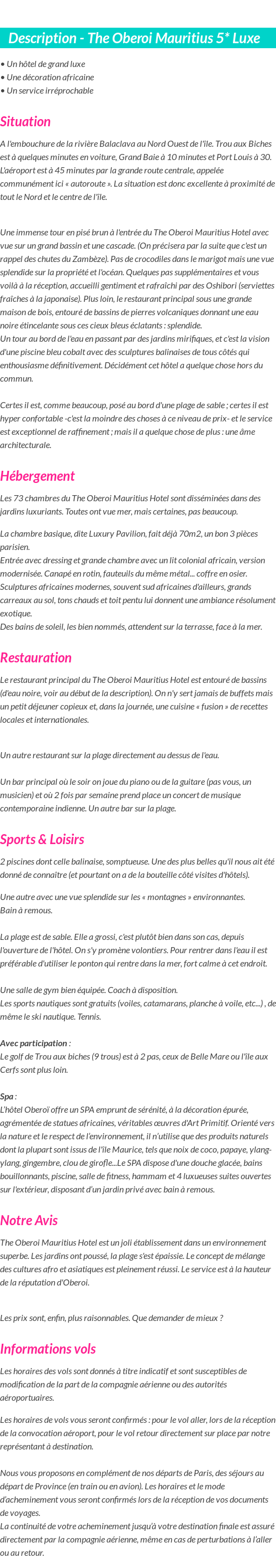 Détails du séjour