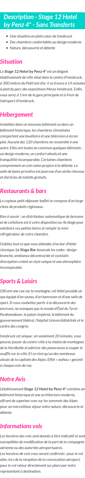 Détails du séjour