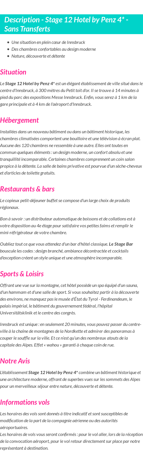 Détails du séjour