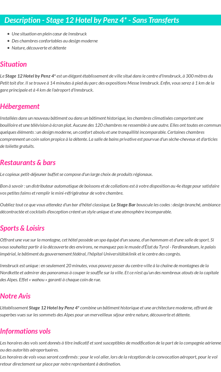 Détails du séjour