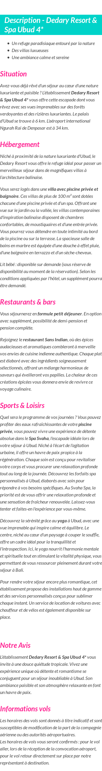 Détails du séjour