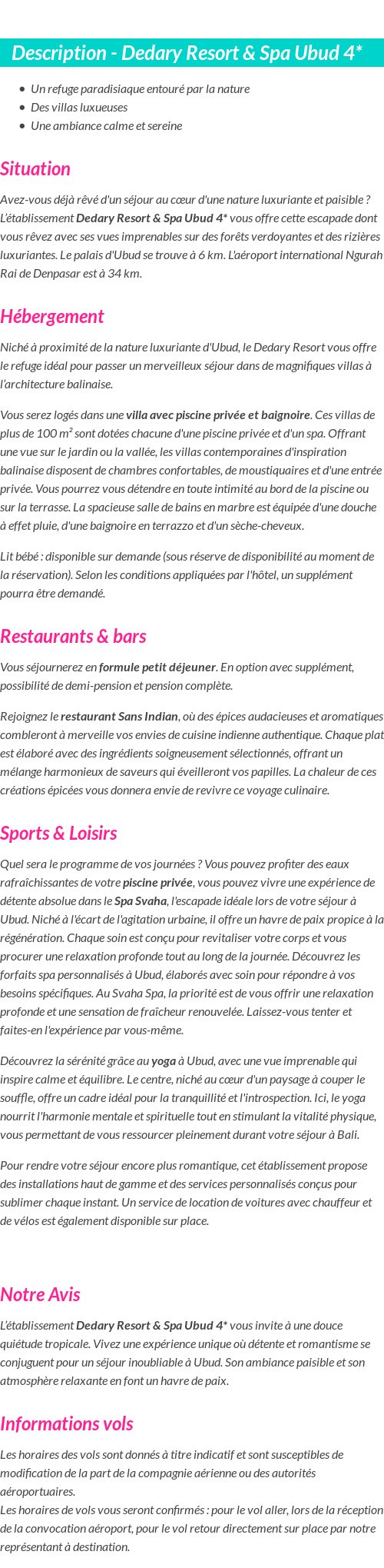 Détails du séjour